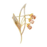 Cubic Zirconia Brooch, Brass, Flower, gold color plated, micro pave cubic zirconia & for woman, more colors for choice, nickel, lead & cadmium free, 34x58mm, Sold By PC