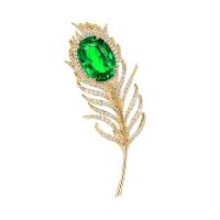 Cubic Zirconia Brooch, Brass, Feather, gold color plated, micro pave cubic zirconia & for woman, nickel, lead & cadmium free, 20x53mm, Sold By PC