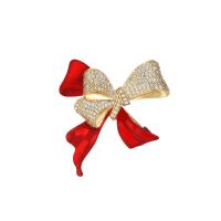 Cubic Zirconia Brooch Brass Bowknot gold color plated micro pave cubic zirconia & for woman & enamel nickel lead & cadmium free Sold By PC