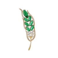 Cubic Zirconia Brooch Brass Leaf gold color plated vintage & micro pave cubic zirconia & for woman nickel lead & cadmium free Sold By PC