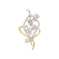 Cubic Zirconia Brooch, Brass, Flower, gold color plated, micro pave cubic zirconia & for woman, nickel, lead & cadmium free, 33x60mm, Sold By PC