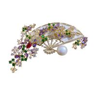 Freshwater Pearl Brooch Brass with Freshwater Pearl real gold plated micro pave cubic zirconia & for woman Sold By PC