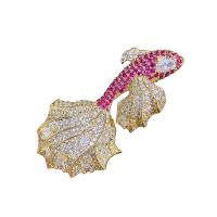 Cubic Zirconia Brooch, Brass, Goldfish, real gold plated, micro pave cubic zirconia & for woman, more colors for choice, nickel, lead & cadmium free, 54x27mm, Sold By PC