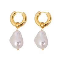 Brass Drop Earring with Plastic Pearl irregular gold color plated fashion jewelry & for woman Sold By Pair