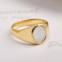 Titanium Čelik Finger Ring, s Bijela Shell, Oval, real pozlatom, bez spolne razlike & različite veličine za izbor, Veličina:6-9, Prodano By PC