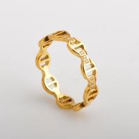 Пальцевидное Кольцо Титановой Стали, титан, Геометрический узор, плакированный настоящим золотом, разный размер для выбора & Женский & со стразами & отверстие, размер:6-9, продается PC