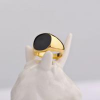 Палец кольцо из нержавеющей стали, Нержавеющая сталь 304, с Черная ракушка, Геометрический узор, плакированный настоящим золотом, Мужская & разный размер для выбора, размер:6-8, продается PC