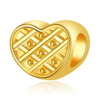 Perles European en alliage de zinc, coeur, Placage de couleur d'or, DIY, doré, 10-15mm, Vendu par PC