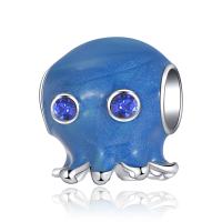 Zinc Alloy European perler, Ottearmet blæksprutte, guldfarve belagt, du kan DIY & emalje, blå, 10mm, Solgt af PC