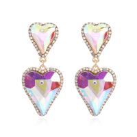 Crystal Earrings, Tibetan Style, with Crystal, Heart, fashion jewelry & for woman & with rhinestone, more colors for choice, nickel, lead & cadmium free, 57x25mm, Sold By Pair
