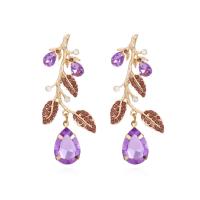 Rhinestone Earring, Tibetan Style, Branch, fashion jewelry & for woman & with rhinestone, purple, nickel, lead & cadmium free, 63x28mm, Sold By Pair