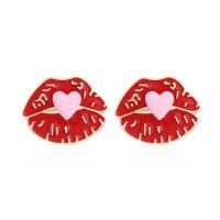 Tibetan Style Stud Earring, Lip, fashion jewelry & for woman & enamel, more colors for choice, nickel, lead & cadmium free, 23x29.50mm, Sold By Pair