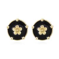 Tibetan Style Stud Earring, fashion jewelry & for woman & enamel, black, nickel, lead & cadmium free, 22x22mm, Sold By Pair