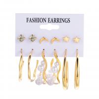Tibetan Style Drop Earrings, with Plastic Pearl, gold color plated, 6 pieces & fashion jewelry & for woman & with rhinestone, nickel, lead & cadmium free, Sold By Set