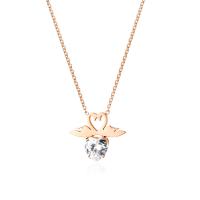 Stainless Steel Jewelry Necklace, 304 Stainless Steel, with 2.56inch extender chain, Vacuum Ion Plating, fashion jewelry & micro pave cubic zirconia & for woman, rose gold color, 16mm, Length:Approx 16.54 Inch, Sold By PC