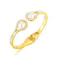 Stainless Steel Bangle, 304 Stainless Steel, with Plastic Pearl, Vacuum Ion Plating, fashion jewelry & micro pave cubic zirconia & for woman, more colors for choice, 4.50mm, Length:Approx 6.69 Inch, Sold By PC