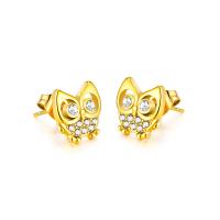 Stainless Steel Stud Earrings, 304 Stainless Steel, Owl, Vacuum Ion Plating, fashion jewelry & micro pave cubic zirconia & for woman, more colors for choice, 9.50x9mm, Sold By Pair