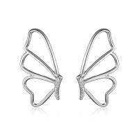 Tibetan Style Stud Earring, Butterfly, silver color plated, fashion jewelry & for woman & hollow, nickel, lead & cadmium free, 48x30mm, Sold By Pair