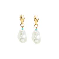 Tibetan Style Drop Earrings, with Plastic Pearl, gold color plated, fashion jewelry & for woman, nickel, lead & cadmium free, 35x10mm, Sold By Pair