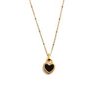 Nehrđajućeg čelika, nakit ogrlice, 304 nehrđajućeg čelika, s Školjka, s 5cm Produžetak lanac, Srce, za žene & dvostrani, bijeli i crni, 14mm, Dužina Približno 40 cm, Prodano By PC