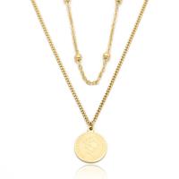 Stainless Steel Jewelry Necklace 304 Stainless Steel with 5cm extender chain Flat Round Vacuum Ion Plating Double Layer & Unisex golden 15.10mm Length Approx 37.5 cm Approx 49.5 cm Sold By PC