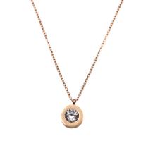 Nerezová ocel šperky náhrdelník, 304 Stainless Steel, s Cubic Zirconia, s 5cm extender řetězce, Flat Round, pro ženy, růže zlatá barva, 10mm, Délka Cca 45 cm, Prodáno By PC