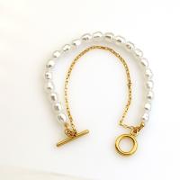 Bracelet en perles de culture d'eau douce, Acier inoxydable 304, avec perle, Double couche & pour femme, blanc, Longueur:Environ 16.5 cm, Vendu par PC