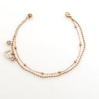 Stainless Steel Jewelry Bracelet, 304 Stainless Steel, with Cubic Zirconia, with 3cm extender chain, Heart, Vacuum Ion Plating, Double Layer & for woman, rose gold color, Length:Approx 18 cm, Sold By PC