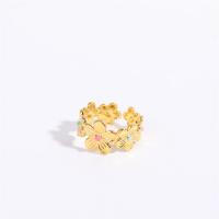 Brass Finger Ring Flower 18K gold plated Adjustable & for woman & enamel golden nickel lead & cadmium free US Ring Sold By PC