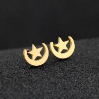 Stainless Steel Stud Earrings, 304 Stainless Steel, Moon and Star, Vacuum Plating, fashion jewelry & for woman, golden, 10x8mm, Sold By PC