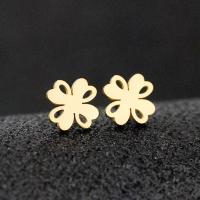 Stainless Steel Stud Earrings 304 Stainless Steel Four Leaf Clover gold color plated fashion jewelry & for woman golden Sold By Pair