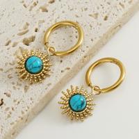 Boucle d'oreille Acier Titane, avec turquoise, bijoux de mode & pour femme, doré, 14mm,16mm, Vendu par paire