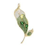 Cubic Zirconia Brooch Brass Leaf gold color plated vintage & micro pave cubic zirconia & for woman nickel lead & cadmium free Sold By PC