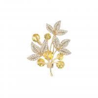 Cubic Zirconia Brooch Brass Leaf gold color plated micro pave cubic zirconia & for woman nickel lead & cadmium free Sold By PC