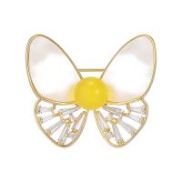 Shell Brooch Brass with Shell Butterfly gold color plated micro pave cubic zirconia & for woman nickel lead & cadmium free Sold By PC