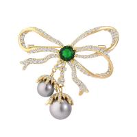 Cubic Zirconia Brooch Brass with Plastic Pearl Butterfly gold color plated micro pave cubic zirconia & for woman nickel lead & cadmium free Sold By PC