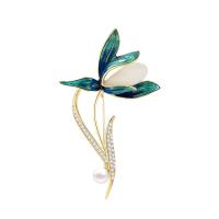 Freshwater Pearl Brooch Brass with Hetian Jade & Freshwater Pearl Flower gold color plated micro pave cubic zirconia & for woman & enamel nickel lead & cadmium free Sold By PC