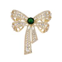Shell Brooch Brass Bowknot gold color plated micro pave cubic zirconia & for woman nickel lead & cadmium free Sold By PC