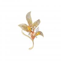 Shell Brooch, Brass, Flower, gold color plated, micro pave cubic zirconia & for woman, more colors for choice, nickel, lead & cadmium free, 36x61mm, Sold By PC