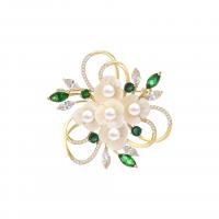 Shell Brooch Brass with Shell Flower gold color plated micro pave cubic zirconia & for woman nickel lead & cadmium free Sold By PC
