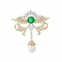 Shell Brooch Brass with Plastic Pearl Wing Shape gold color plated micro pave cubic zirconia & for woman nickel lead & cadmium free Sold By PC
