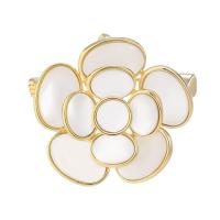 Shell Brooch Brass with Shell Flower gold color plated for woman nickel lead & cadmium free Sold By PC