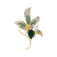 Cubic Zirconia Brooch, Brass, Leaf, gold color plated, micro pave cubic zirconia & for woman, nickel, lead & cadmium free, 41x61mm, Sold By PC