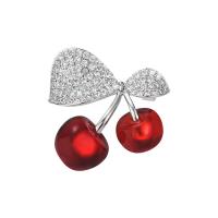 Cubic Zirconia Brooch Brass Cherry platinum color plated micro pave cubic zirconia & for woman nickel lead & cadmium free Sold By PC