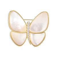 Shell Brooch, Brass, with Shell, Butterfly, gold color plated, micro pave cubic zirconia & for woman, more colors for choice, nickel, lead & cadmium free, 35x30mm, Sold By PC