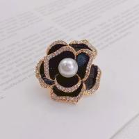 Plastic Pearl Brooch Zinc Alloy with Plastic Pearl Flower gold color plated for woman & enamel & with rhinestone Sold By PC