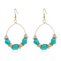 Tibetan Style Drop Earrings, with turquoise & Crystal, gold color plated, fashion jewelry & for woman, nickel, lead & cadmium free, 65x42mm, Sold By Pair