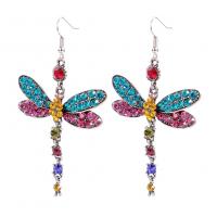 Zinc Alloy Drop Earrings Dragonfly fashion jewelry & for woman & with rhinestone nickel lead & cadmium free Sold By Pair