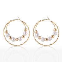 Tibetan Style Drop Earrings, with Plastic Pearl, gold color plated, fashion jewelry & for woman, nickel, lead & cadmium free, 51x51mm, Sold By Pair