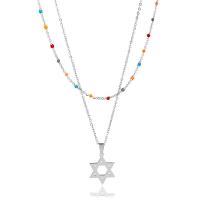 Multi Layer Necklace 304 Stainless Steel with 1.97inch extender chain polished Double Layer & fashion jewelry & for woman & enamel original color Length Approx 17.72 Inch Approx 14.96 Inch Sold By PC